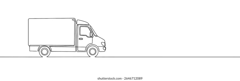 Delivery truck continuous one line drawing. Logistic trucking symbol. Vector illustration.