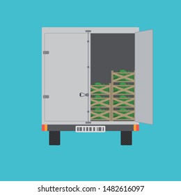 Delivery truck with cucumbers inside the container