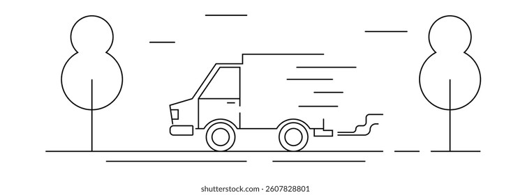 Delivery Truck Driving on the Road Line Art. Transportation and cargo vehicles vector art