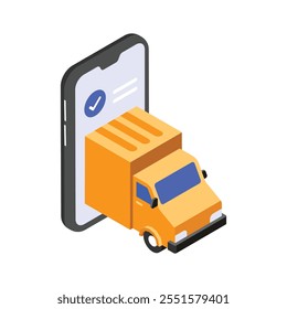 A delivery truck emerging from a mobile app interface