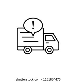 delivery truck exclamation mark icon. shipment item warning illustration. simple outline vector symbol design.
