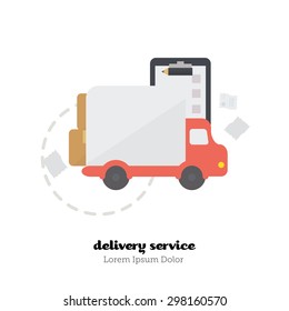 Delivery truck. Fast shipping delivery truck icon on white background. Express service label.