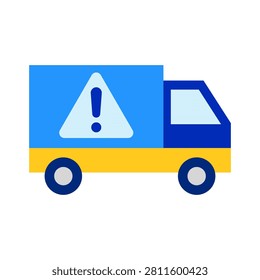 A delivery truck featuring a prominent warning sign indicating caution and alertness for road safety.