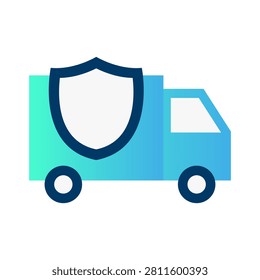 A delivery truck featuring a shield symbol to signify protection and security in transportation services.