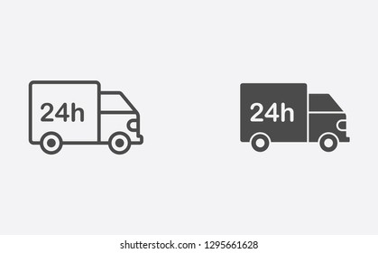 Delivery truck filled and outline vector icon sign symbol
