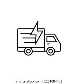 delivery truck flash lightning icon. fast shipment illustration. simple outline vector symbol design.