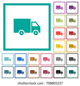 Delivery truck flat color icons with quadrant frames on white background