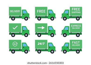 Delivery truck flat icon sets, parcel delivery truck icons, cargo delivery truck vector