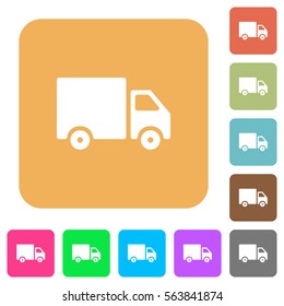 Delivery truck flat icons on rounded square vivid color backgrounds.