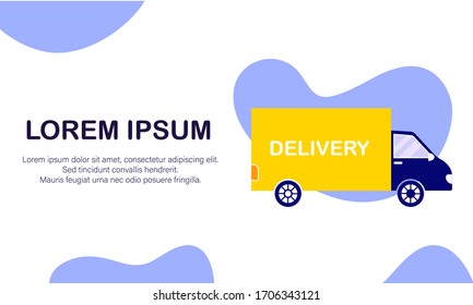 Delivery truck in flat style, vector. Concept if delivery service, courier service, goods shipping, food online ordering in flat vector. Free delivery, online buy, ecommerce shop logistic.