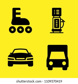 delivery truck, gas station, car and roller skate vector icon set. Sample icons set for web and graphic design