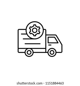 delivery truck gear icon. shipment setting or machine car problem illustration. simple outline vector symbol design.