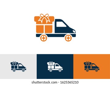 delivery truck with gift box glyph vector icon - ui icon vector