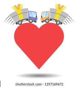 Delivery truck with gift box heart, speed motion