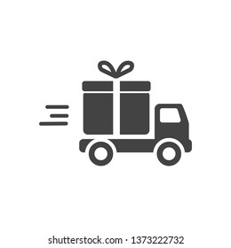 Delivery truck with gift box Icon. Vector flat style illustration isolated on white background. - Vector 