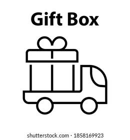 Delivery Truck with Gift Box Icon Editable stroke, thin lines icon, isolated