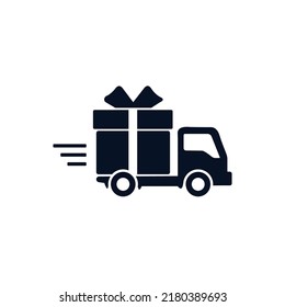 Delivery truck with gift box Icon. Vector flat style illustration isolated on white background.