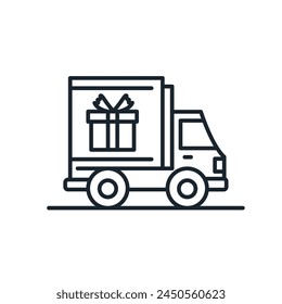 Delivery truck with gift box Icon. Online delivery service and online order tracking concept. Isolated vector illustration