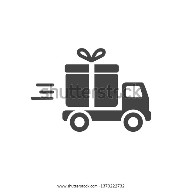 Delivery truck with gift\
box Icon. Vector flat style illustration isolated on white\
background. - Vector 