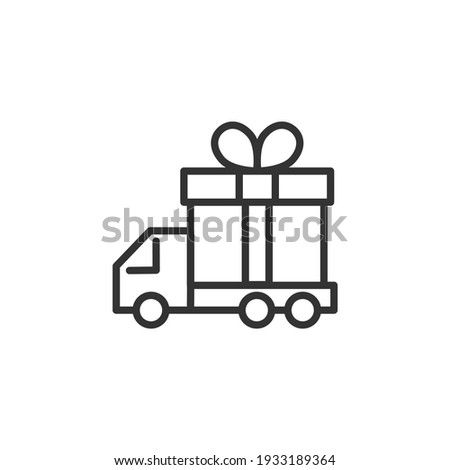 Delivery truck with gift box thin line vector icon. Editable stroke.