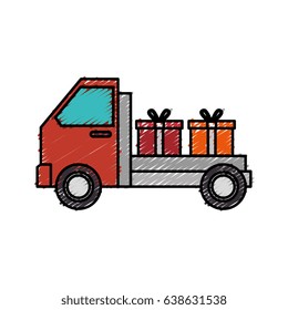 delivery truck with gift isolated icon