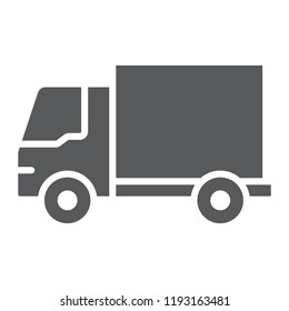 Delivery truck glyph icon, traffic and vehicle, van sign, vector graphics, a solid pattern on a white background, eps 10.