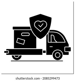 Delivery truck glyph icon.Courier pickup car with box,corona virus stop. Order delivery,post service logistic in corona virus retail lockdown.Filled flat sign. Isolated silhouette vector illustration