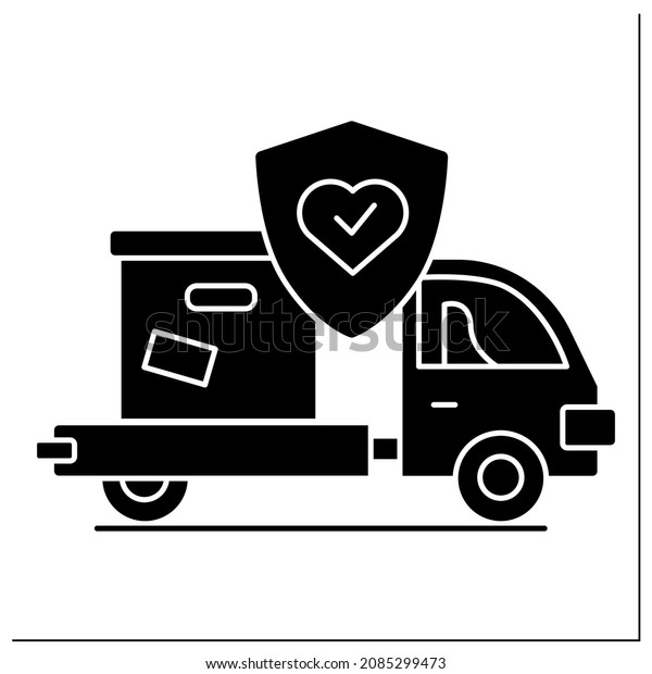 Delivery truck glyph icon.Courier pickup car\
with box,corona virus stop. Order delivery,post service logistic in\
corona virus retail lockdown.Filled flat sign. Isolated silhouette\
vector illustration