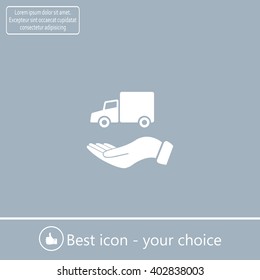 delivery truck in hand - vector icon