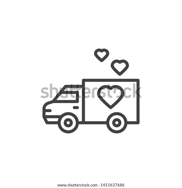 Delivery Truck with\
heart line icon. linear style sign for mobile concept and web\
design. Love delivery truck outline vector icon. Symbol, logo\
illustration. Vector\
graphics