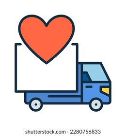 Camión de entrega con el concepto de vector del corazón coloreado icono o elemento de logotipo