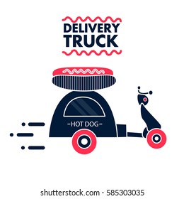 Delivery truck hot dog moped 