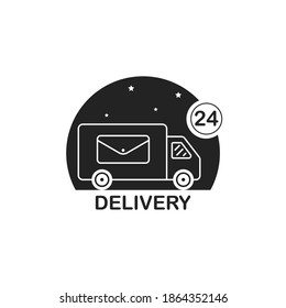 Delivery truck icon. Delivery 24 hour icon. Delivery mail to destination.