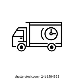 Delivery truck icon. Black outline delivery truck icon on white background. Vector illustration