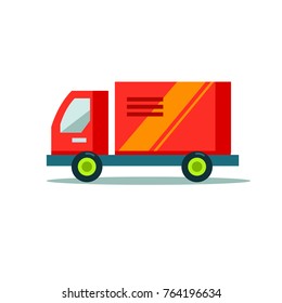 Delivery truck icon bright red colors flat style. Delivery service concept. Vector illustration.