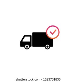 Delivery Truck Icon with check mark in circle gradient. Flat design