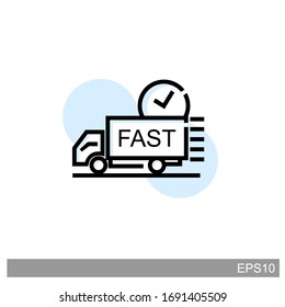 Delivery truck icon with a clock on it.vector illustration