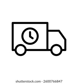 Delivery Truck Icon With Clock Symbol for Timely Shipping Services: Symbolizing punctual shipping or transportation services. Perfect for delivery logistics and scheduling applications.
