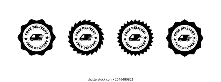 Delivery truck icon collection. Free delivery, express delivery, fast delivery, logistic, signs. Vector Illustration. free shipping. fast shipping.