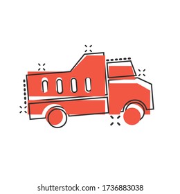 Delivery truck icon in comic style. Van cartoon vector illustration on white isolated background. Cargo car splash effect business concept.