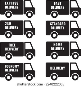 Delivery Truck Icon Express Fast Standard 24 Hour One day Free Economy Home Shipping Lorry Van Logistic Transportation Freight Service Symbols