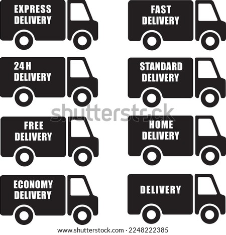 Delivery Truck Icon Express Fast Standard 24 Hour One day Free Economy Home Shipping Lorry Van Logistic Transportation Freight Service Symbols