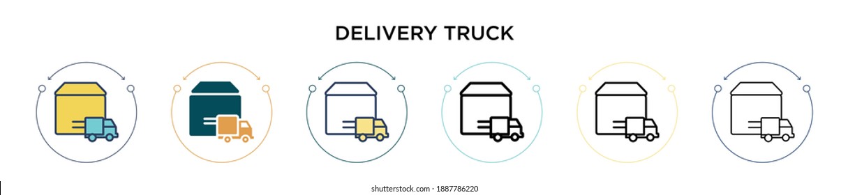 Delivery truck icon in filled, thin line, outline and stroke style. Vector illustration of two colored and black delivery truck vector icons designs can be used for mobile, ui, web