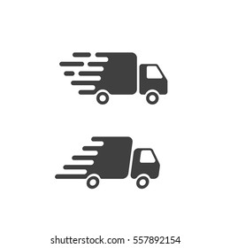 Delivery truck icon flat style symbol, fast shipping cargo van pictogram, flat black and white style, quick courier transportation isolated image