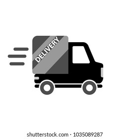 Delivery truck icon isolated on round background. Vector simple illustration.