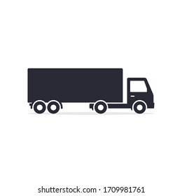 Delivery truck icon isolated on white background. Vector side view silhouette illustration.