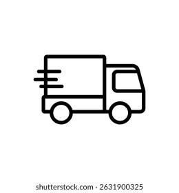 Delivery truck icon in line style, isolated on white. Ideal for shipping, courier, and transport designs.