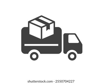 Delivery truck icon with loaded parcel package box vector simple graphic illustration, shipping van car pictogram silhouette sign with freight cargo pack status symbol image clip art