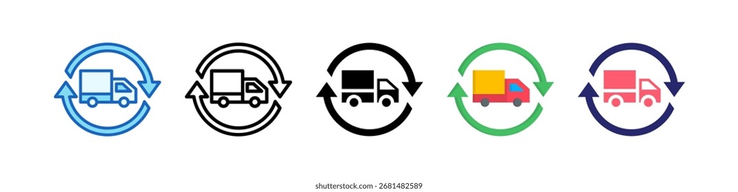 Delivery Truck Icon Multiple Style Set Collection.