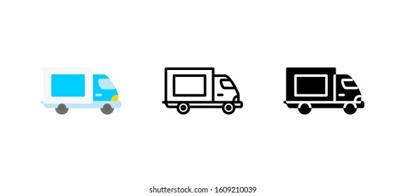 Delivery Truck icon. Service flat, silhouette, line vector illustration on white background